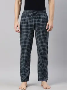 Joven Men Green & Blue Checked Combed Cotton Lounge Pants