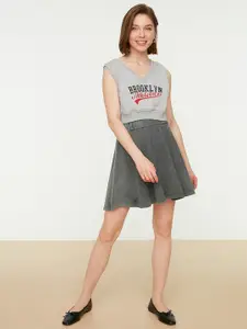 Trendyol Women Grey Solid A-Line Skirt