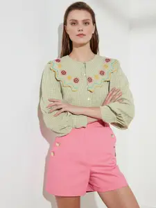 Trendyol Women Green Gingham Checks Casual Shirt