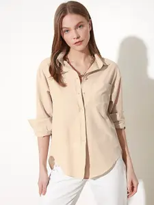 Trendyol Women Cream-Coloured Spread Collar Casual Shirt