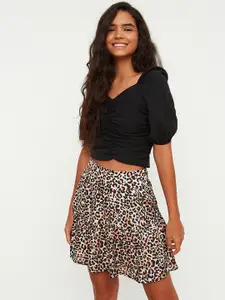 Trendyol Women Off-white & Black Animal Print A-line Skirt