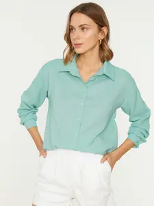 Trendyol Women Green Solid Casual Shirt