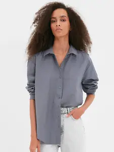 Trendyol Women Charcoal Grey Solid Casual Shirt