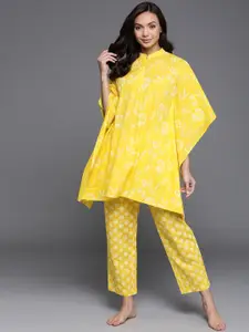 Libas Women Yellow Printed Cotton Night suit