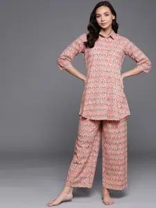 Libas Women Pink Printed Cotton Night suit