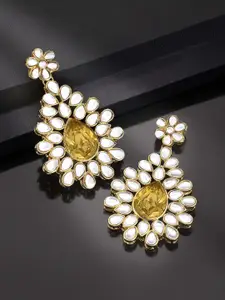 Peora Gold-Plated Kundan Studded Jadau Classic Drop Earrings