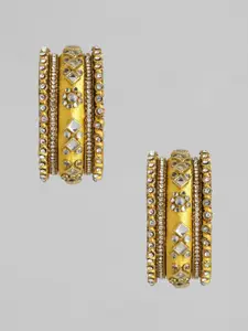Peora Set Of 10 Yellow Gold-Plated Stone Studded Silk Thread Bangles