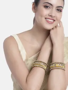 Peora Set Of 10 Yellow Gold-Plated Stone Studded Silk Thread Bangles
