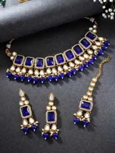 Peora Blue Gold Plated Traditional Kundan Choker Necklace Jewellery Set