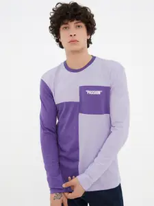 Trendyol Men Lavender Pure Cotton Colourblocked T-shirt
