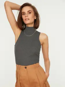 Trendyol Charcoal Grey Ribbed Top