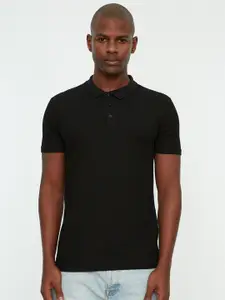 Trendyol Men Black Polo Collar Pure Cotton T-shirt