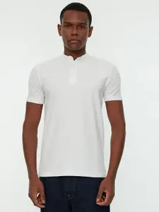 Trendyol Men White Band Collar Pure Cotton T-shirt