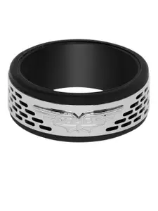 Police Men Black & Silver-Toned Finger Ring