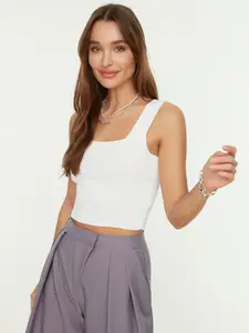 Trendyol Women White Solid Crop Top