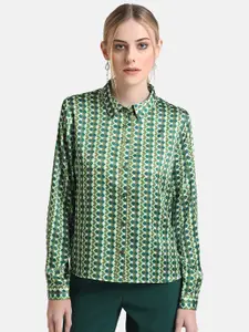 Kazo Women Green Classic Geometric Printed Formal Shirt