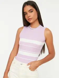 Trendyol Lavender & White Striped Top