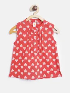 Kids On Board Girls Red Print Cotton Top