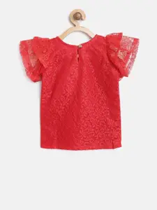 Kids On Board Girls Red Self Design Cotton Top