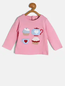 Kids On Board Pink Print Applique Pure Cotton Top