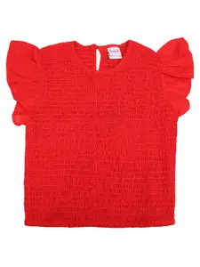 V-Mart Red Smocked Pure Cotton Top