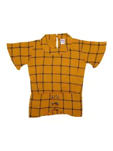 V-Mart Mustard Yellow Checked Pure Cotton Top