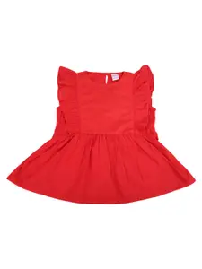 V-Mart Girls Red Peplum Cotton Top