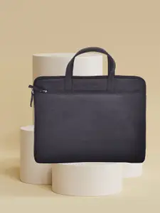 OLIVE MIST Unisex Black Textured Leather Laptop Bag