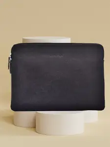 OLIVE MIST Unisex Black Animal Textured Leather Laptop Sleeve