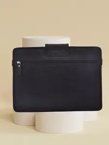 OLIVE MIST Unisex Black Textured Leather Laptop Sleeve