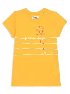 Cantabil Girls Yellow Printed T-shirt