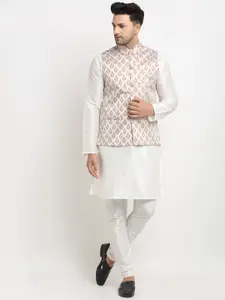 Kaifoo Men Multicoloured Kurta with Churidar & Nehru Jacket