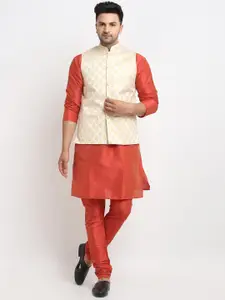 Kaifoo Beige Layered Kurta with Pyjamas & Nehru Jacket