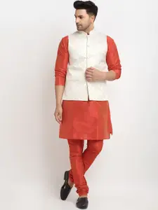 Kaifoo Men Multicoloured Kurta with Churidar & Nehru Jacket