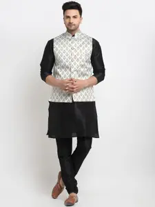 Kaifoo Men Multicoloured Kurta with Churidar & Nehru Jacket