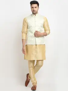 Kaifoo Men Multicoloured Layered Kurta with Churidar & Nehru Jacket