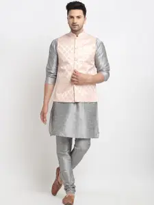 Kaifoo Men Multicoloured Kurta with Churidar & Nehru Jacket