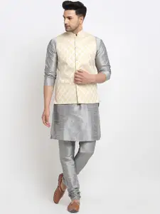 Kaifoo Men Multicoloured Kurta with Churidar & Nehru Jacket