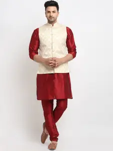 Kaifoo Men Multicoloured Kurta with Churidar & Nehru Jacket