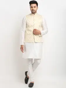 Kaifoo Men Multicoloured Kurta with Churidar & Nehru Jacket