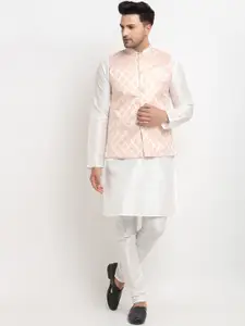 Kaifoo Men Multicoloured Kurta with Churidar & Nehru Jacket