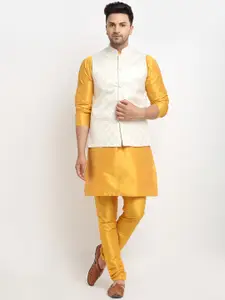 Kaifoo Men Beige Kurta with Churidar & Nehru Jacket