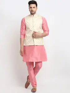 Kaifoo Men Multicoloured Embroidered Kurta with Churidar & Nehru Jacket
