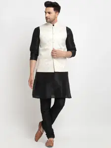 Kaifoo Men Beige Kurta with Churidar & Nehru Jacket