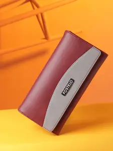 Fostelo Women Maroon & Grey Colourblocked PU Two Fold Wallet