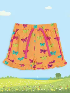 H By Hamleys Girls Peach-Coloured Printed Pure Cotton Shorts