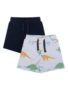 My Milestones Girls Grey & Navy Blue Set Of 2 Conversational Printed Cotton Low-Rise Shorts