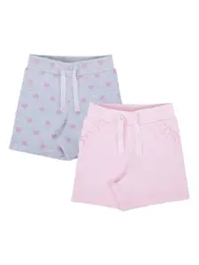 My Milestones Girls Grey & Pink Set Of 2 Cotton Printed Low-Rise Shorts
