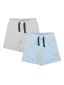 My Milestones Girls Grey & Blue Set Of 2 Cotton Conversational Printed Low-Rise Shorts