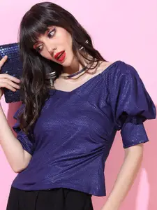 Tokyo Talkies Women Navy Blue Solid Top